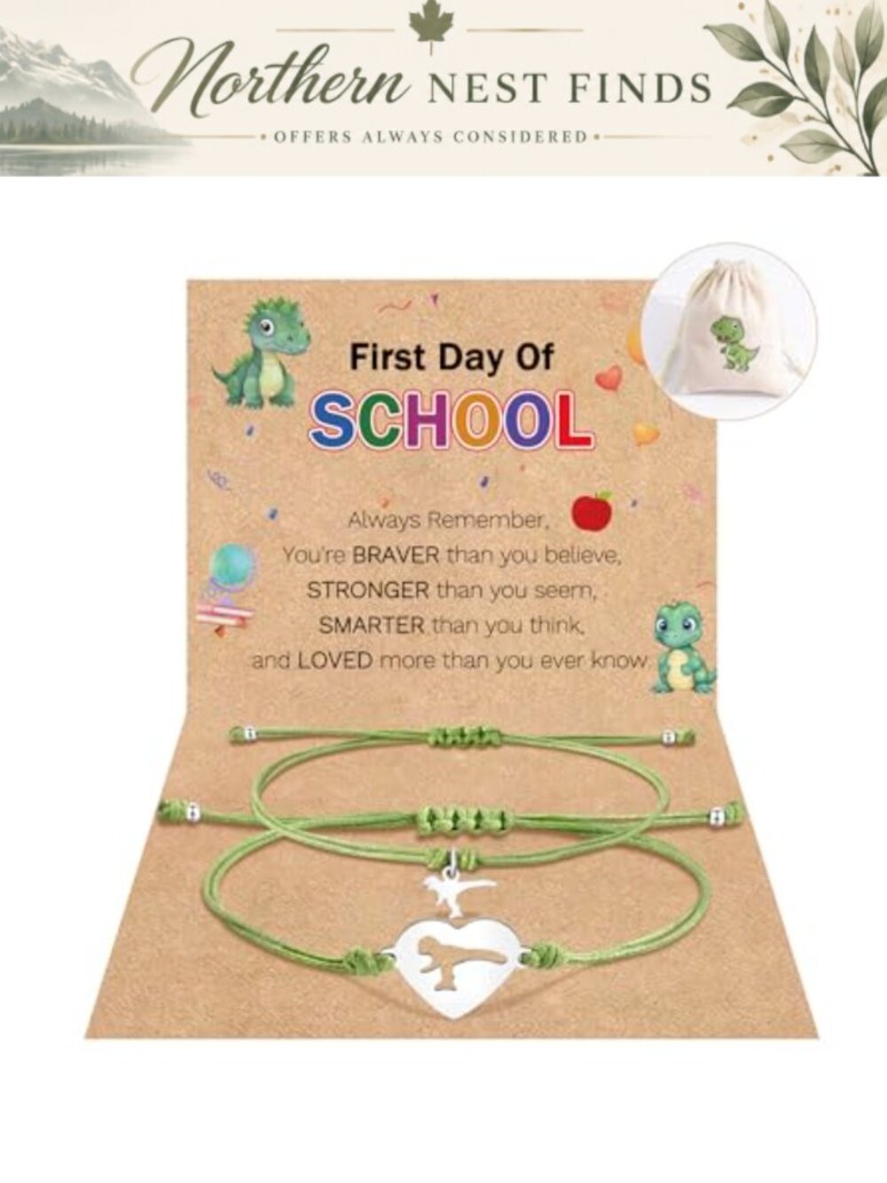 Mommy and Me Dinosaur Bracelet Set Adjustable Back to School Gift